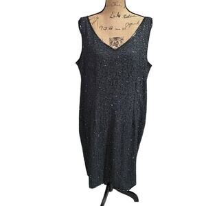 JMD Vintage Steel Grey Beaded Formal Party Sheath Dress Gown Plus Size 2X